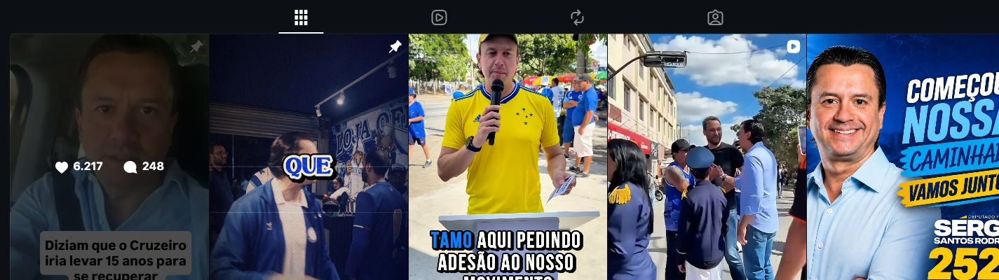 Recorte do grid público do perfil com diferentes estilos de capa e formatos